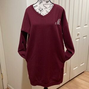 Zenana Outfitters Maroon V-Neck Long Sweatshirt Monogrammed with Script 'M'